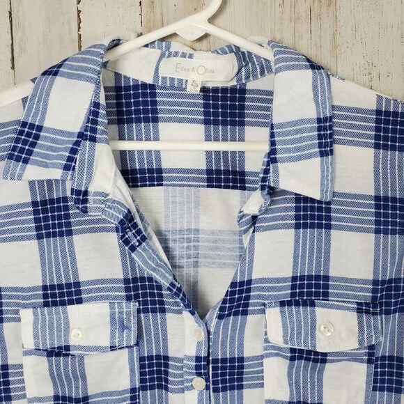 Eden and Olivia Plaid Button Down Tank Top Blue White Size XL - Picture 5 of 10